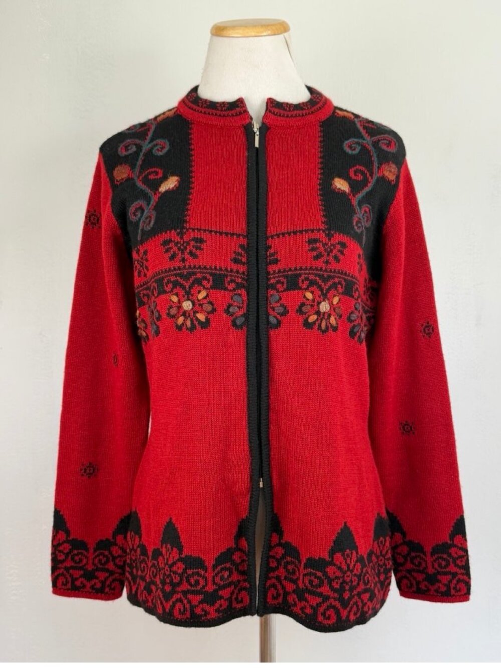 Caamano Sweater Cardigan Size Small NEW 100% Alpaca Floral Embroidered Zip Up  B